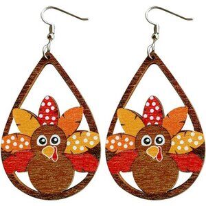 Colorful Wooden Dangle Earrings - Fall Thanksgiving Pumpkin & Sunflower Design